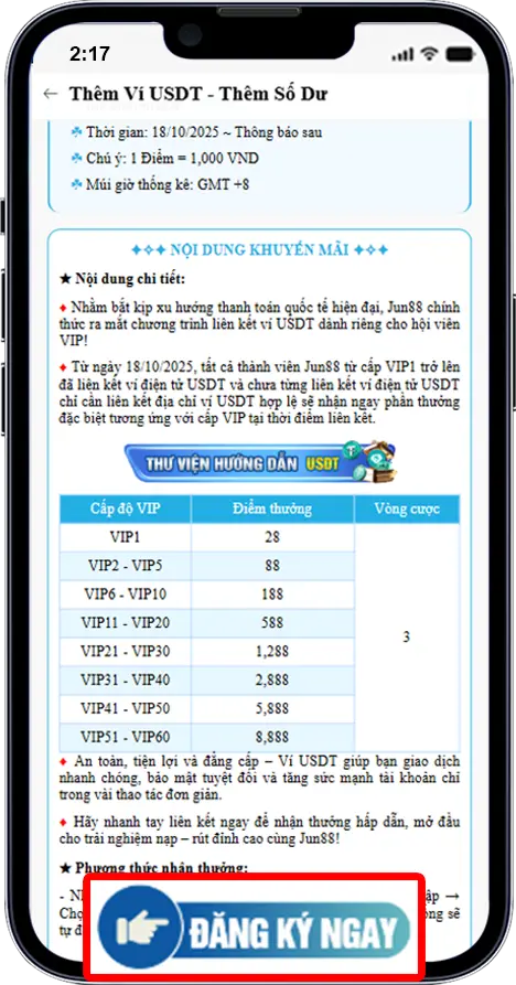 Bước 2:  Nhấn vào " ĐĂNG KÝ NGAY "